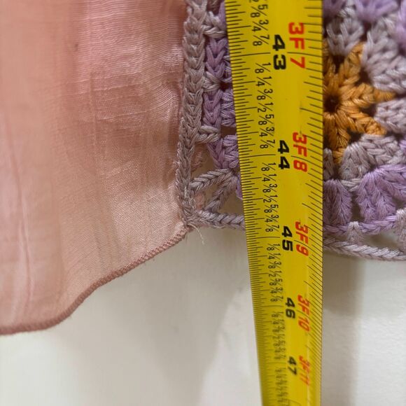 Pastel Pink Sheer Crochet Medallion Kimono Robe Tassel M/L Boho Festival Beachy - Picture 6 of 10